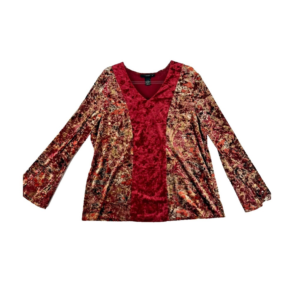 Vintage Venezia V-neck Blouse Size 18/20 Floral Velvet Quirky Artcore Boho